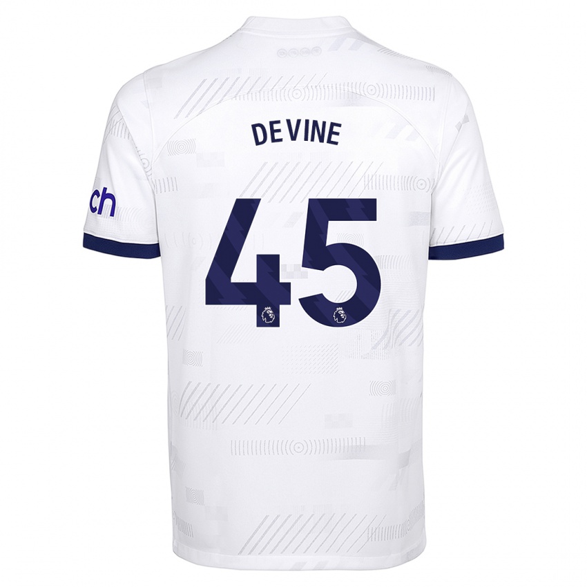 Mænd Alfie Devine #45 Hvid Hjemmebane Spillertrøjer 2023/24 Trøje T-Shirt
