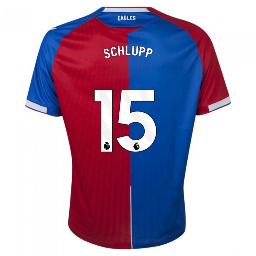 Mænd Jeffrey Schlupp #15 Rød Blå Hjemmebane Spillertrøjer 2023/24 Trøje T-Shirt