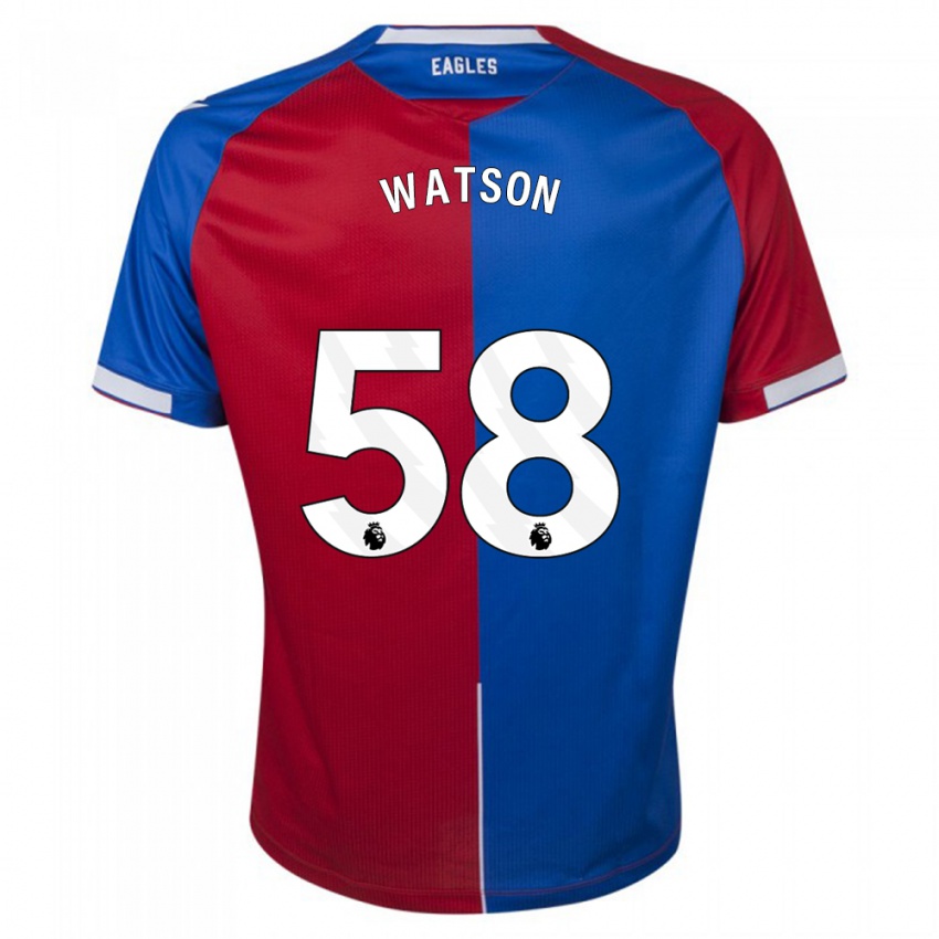 Mænd Noah Watson #58 Rød Blå Hjemmebane Spillertrøjer 2023/24 Trøje T-Shirt