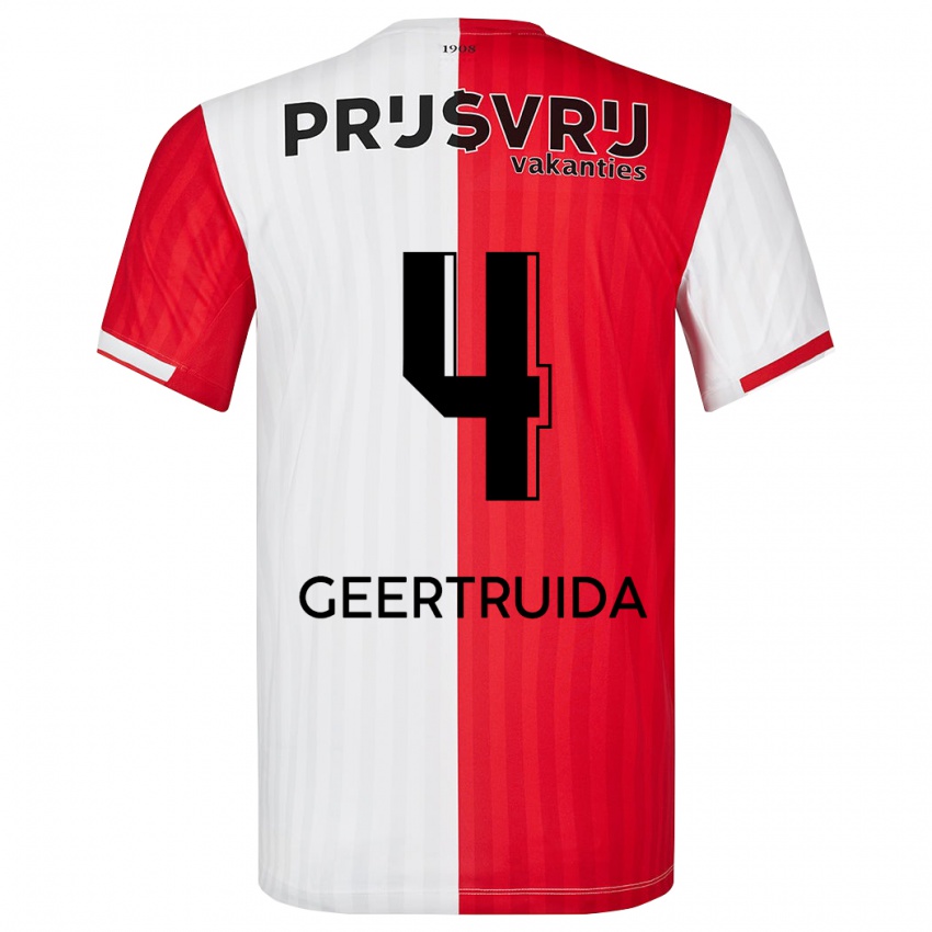 Mænd Lutsharel Geertruida #4 Rød Hvid Hjemmebane Spillertrøjer 2023/24 Trøje T-Shirt