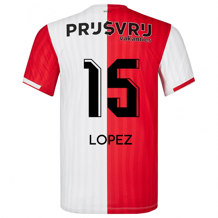 Mænd Marcos López #15 Rød Hvid Hjemmebane Spillertrøjer 2023/24 Trøje T-Shirt