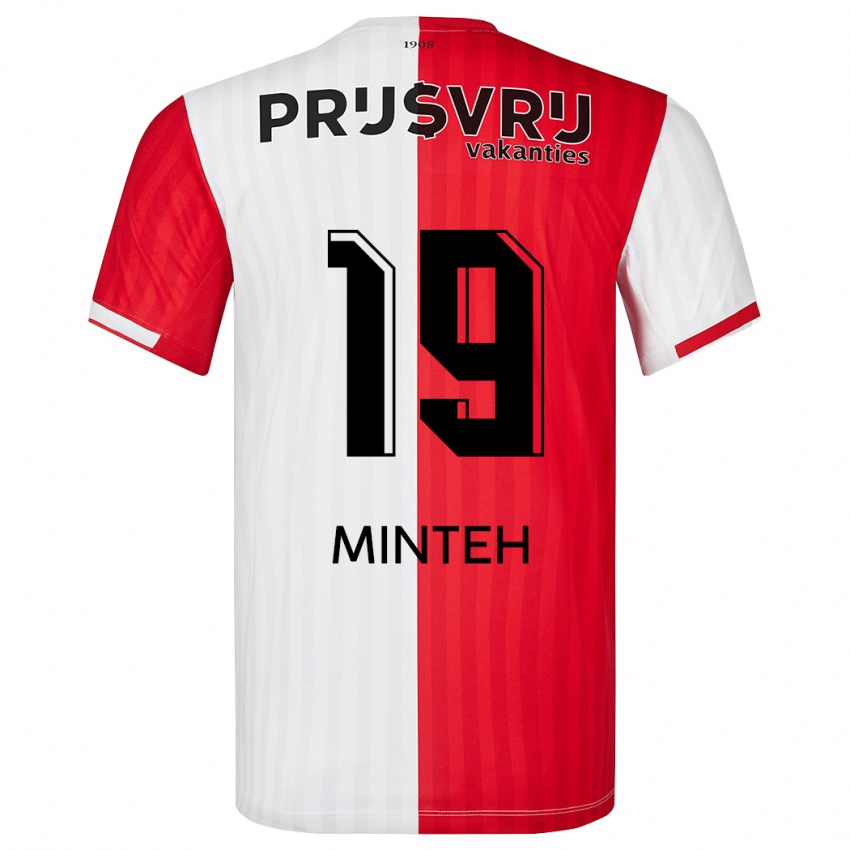 Mænd Yankuba Minteh #19 Rød Hvid Hjemmebane Spillertrøjer 2023/24 Trøje T-Shirt
