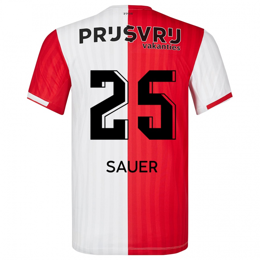 Mænd Leo Sauer #25 Rød Hvid Hjemmebane Spillertrøjer 2023/24 Trøje T-Shirt