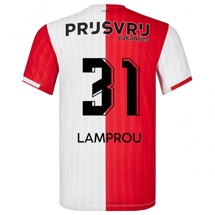 Mænd Kostas Lamprou #31 Rød Hvid Hjemmebane Spillertrøjer 2023/24 Trøje T-Shirt