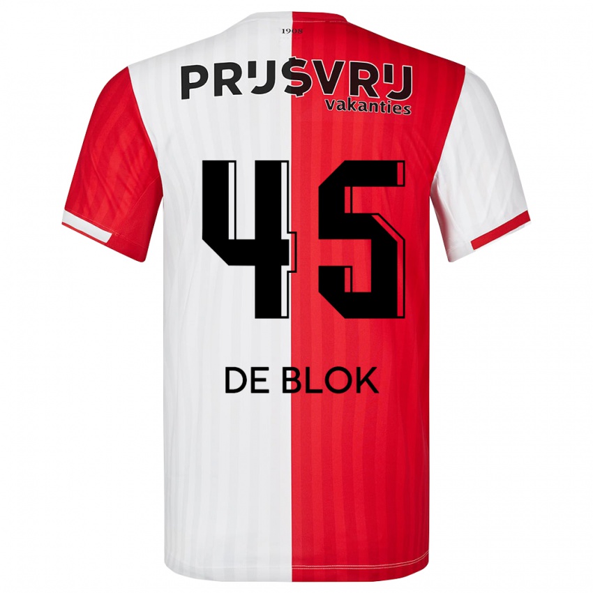 Mænd Lars De Blok #45 Rød Hvid Hjemmebane Spillertrøjer 2023/24 Trøje T-Shirt