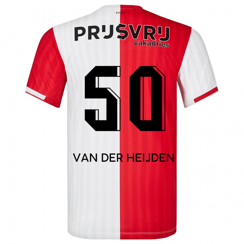 Mænd Delano Van Der Heijden #50 Rød Hvid Hjemmebane Spillertrøjer 2023/24 Trøje T-Shirt