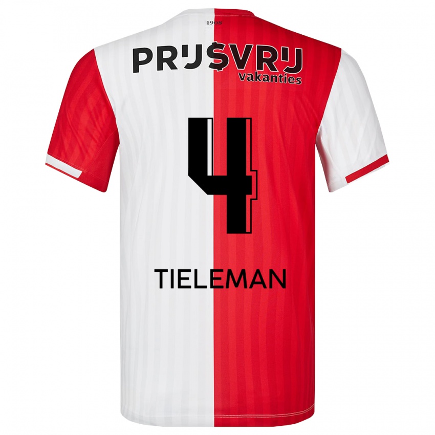 Mænd Jerry Tieleman #4 Rød Hvid Hjemmebane Spillertrøjer 2023/24 Trøje T-Shirt