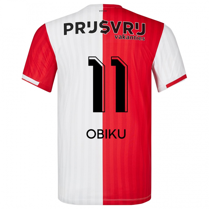 Mænd Junior Obiku #11 Rød Hvid Hjemmebane Spillertrøjer 2023/24 Trøje T-Shirt