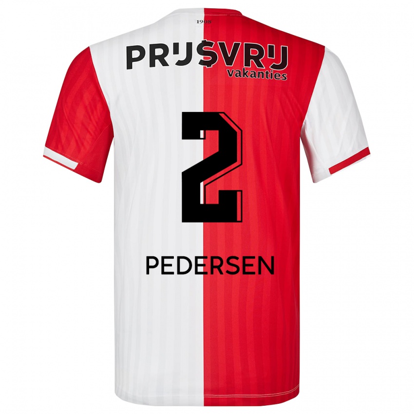 Mænd Marcus Pedersen #2 Rød Hvid Hjemmebane Spillertrøjer 2023/24 Trøje T-Shirt