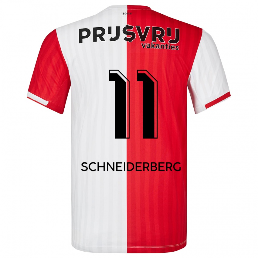 Mænd July Schneiderberg #11 Rød Hvid Hjemmebane Spillertrøjer 2023/24 Trøje T-Shirt