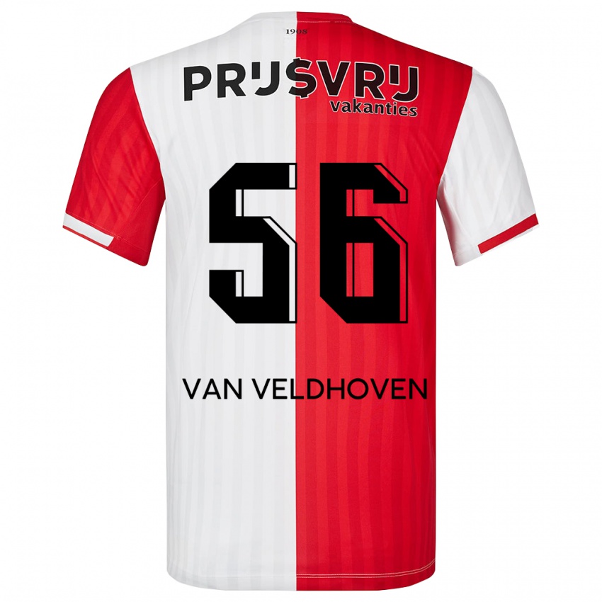 Mænd Kars Van Veldhoven #56 Rød Hvid Hjemmebane Spillertrøjer 2023/24 Trøje T-Shirt