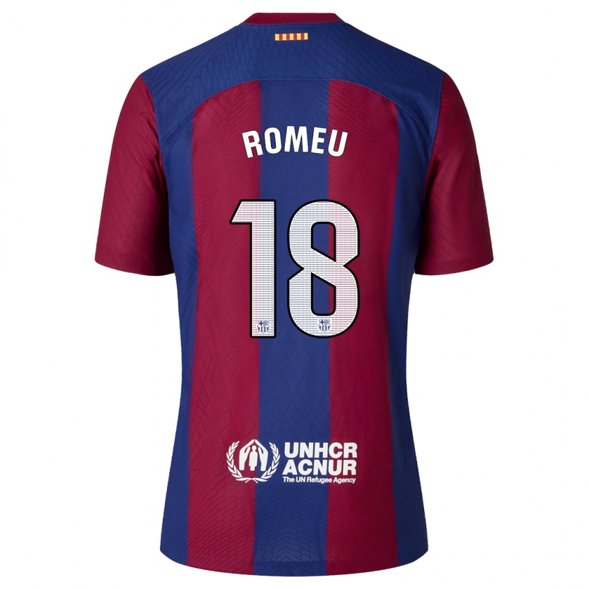 Mænd Oriol Romeu #18 Rød Blå Hjemmebane Spillertrøjer 2023/24 Trøje T-Shirt