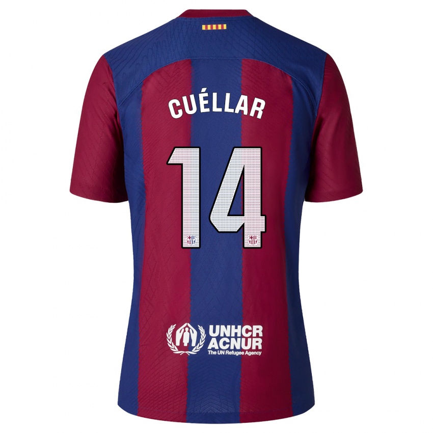Mænd Jaume Cuéllar #14 Rød Blå Hjemmebane Spillertrøjer 2023/24 Trøje T-Shirt