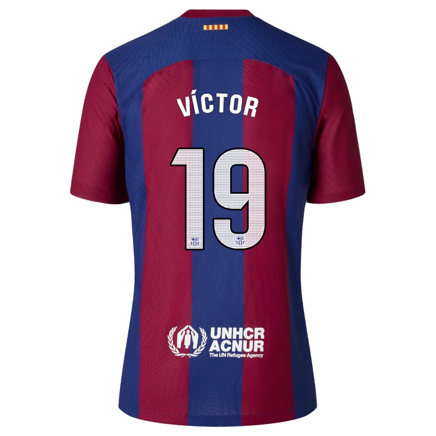 Mænd Pau Víctor #19 Rød Blå Hjemmebane Spillertrøjer 2023/24 Trøje T-Shirt