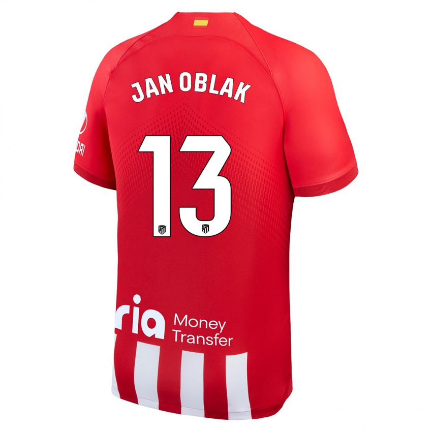 Mænd Jan Oblak #13 Rød Hvid Hjemmebane Spillertrøjer 2023/24 Trøje T-Shirt
