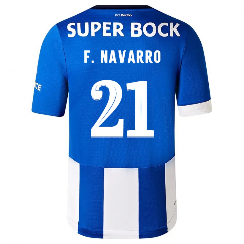 Mænd Fran Navarro #21 Blå Hvid Hjemmebane Spillertrøjer 2023/24 Trøje T-Shirt