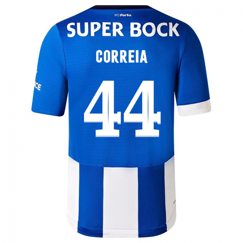 Mænd Romain Correia #44 Blå Hvid Hjemmebane Spillertrøjer 2023/24 Trøje T-Shirt