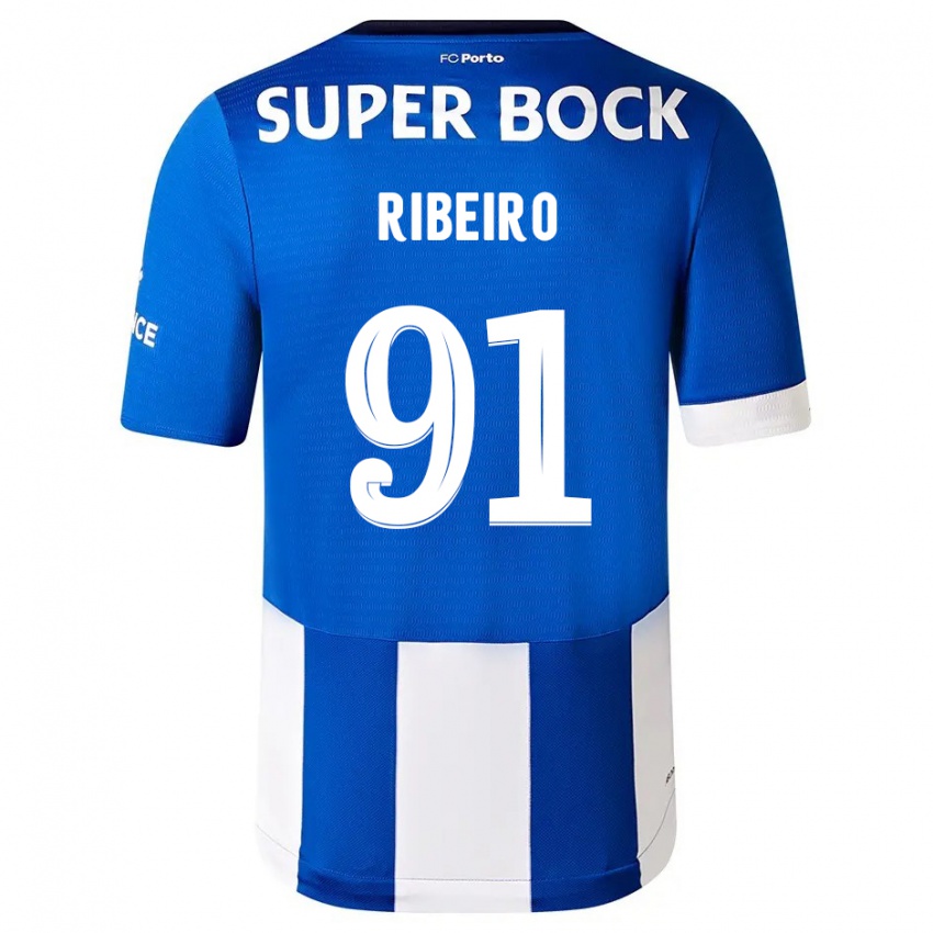 Mænd Gonçalo Ribeiro #91 Blå Hvid Hjemmebane Spillertrøjer 2023/24 Trøje T-Shirt