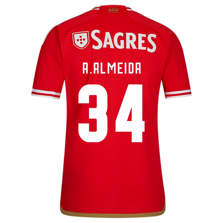 Mænd Andre Almeida #34 Rød Hjemmebane Spillertrøjer 2023/24 Trøje T-Shirt