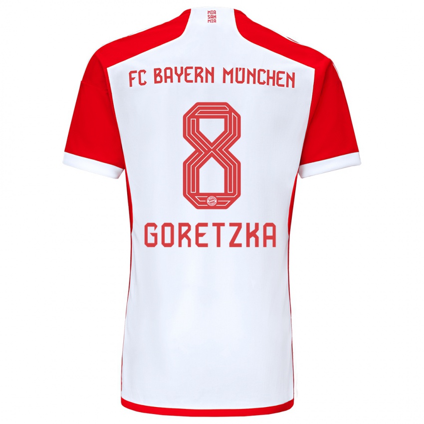 Mænd Leon Goretzka #8 Rød Hvid Hjemmebane Spillertrøjer 2023/24 Trøje T-Shirt