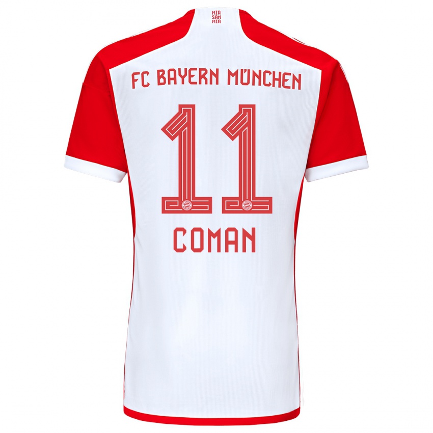 Mænd Kingsley Coman #11 Rød Hvid Hjemmebane Spillertrøjer 2023/24 Trøje T-Shirt