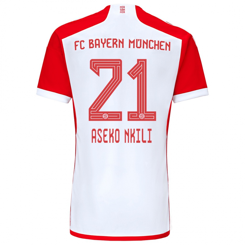 Mænd Noel Aseko Nkili #21 Rød Hvid Hjemmebane Spillertrøjer 2023/24 Trøje T-Shirt