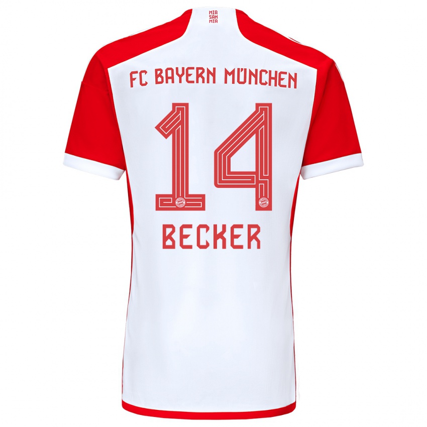 Mænd Lennard Becker #14 Rød Hvid Hjemmebane Spillertrøjer 2023/24 Trøje T-Shirt