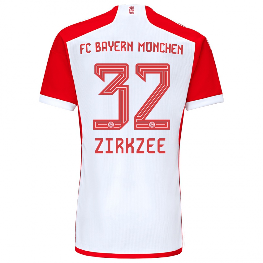 Mænd Joshua Zirkzee #32 Rød Hvid Hjemmebane Spillertrøjer 2023/24 Trøje T-Shirt