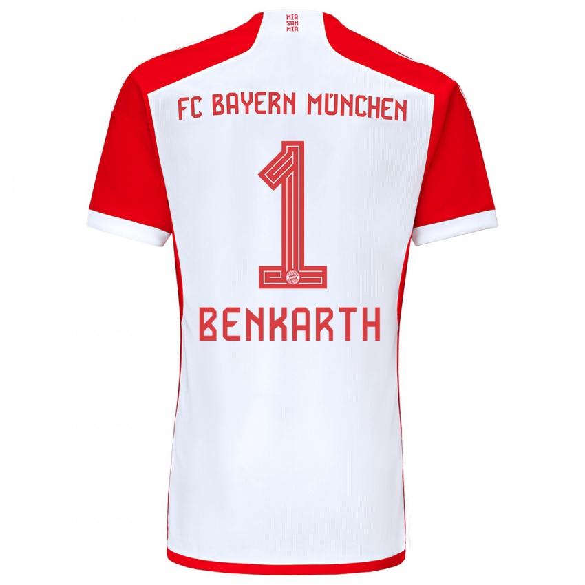 Mænd Laura Benkarth #1 Rød Hvid Hjemmebane Spillertrøjer 2023/24 Trøje T-Shirt