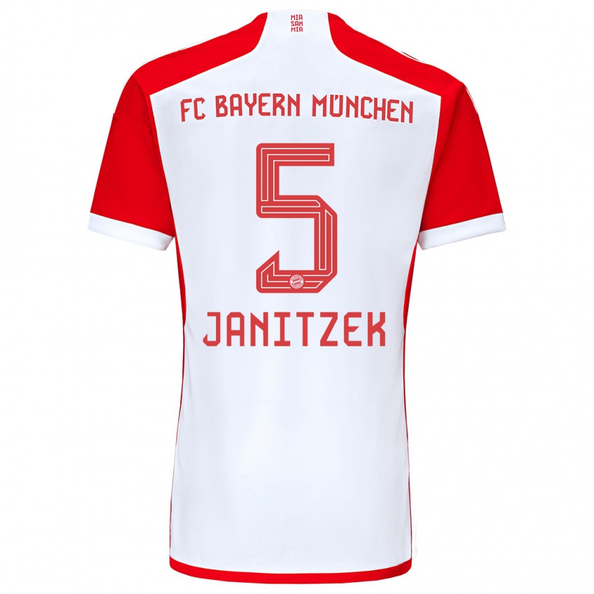Mænd Justin Janitzek #5 Rød Hvid Hjemmebane Spillertrøjer 2023/24 Trøje T-Shirt