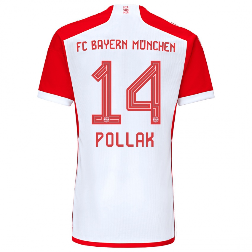 Mænd Florian Pollak #14 Rød Hvid Hjemmebane Spillertrøjer 2023/24 Trøje T-Shirt