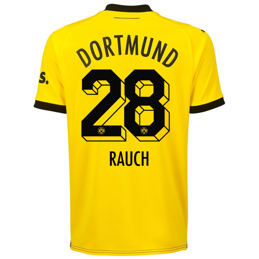 Mænd Julius Fynn Rauch #28 Gul Hjemmebane Spillertrøjer 2023/24 Trøje T-Shirt