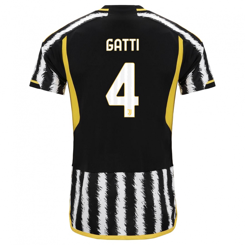 Mænd Federico Gatti #4 Sort Hvid Hjemmebane Spillertrøjer 2023/24 Trøje T-Shirt