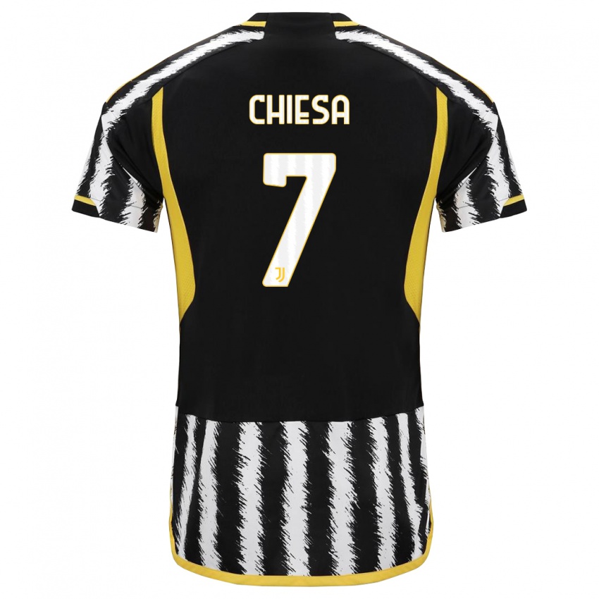 Mænd Federico Chiesa #7 Sort Hvid Hjemmebane Spillertrøjer 2023/24 Trøje T-Shirt
