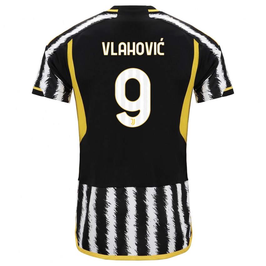 Mænd Dusan Vlahovic #9 Sort Hvid Hjemmebane Spillertrøjer 2023/24 Trøje T-Shirt