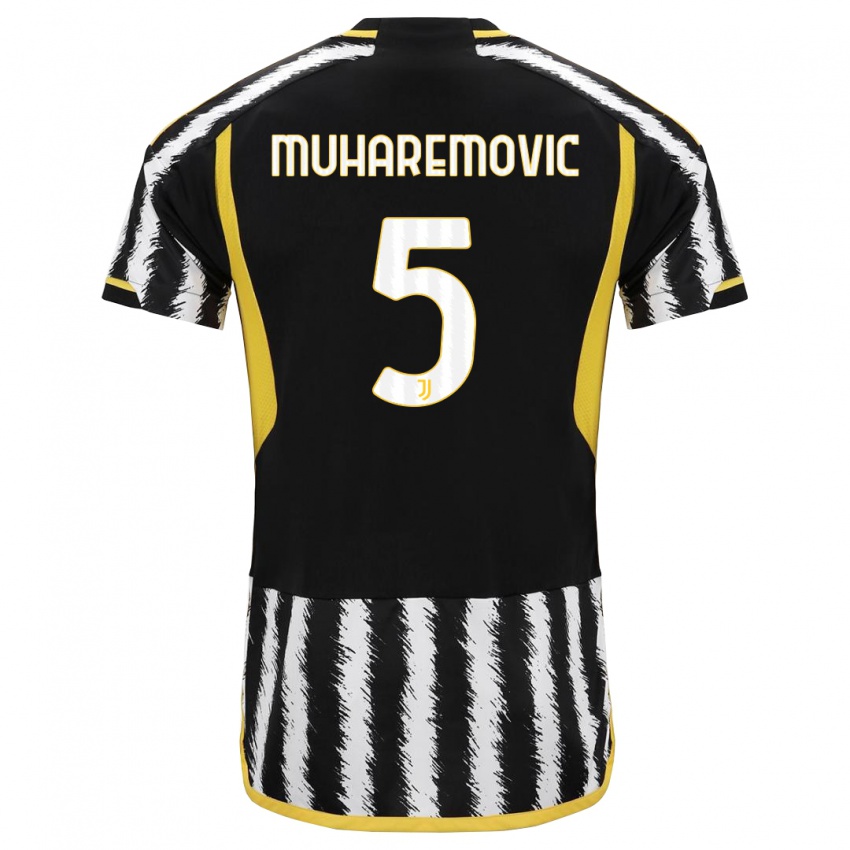Mænd Tarik Muharemovic #5 Sort Hvid Hjemmebane Spillertrøjer 2023/24 Trøje T-Shirt