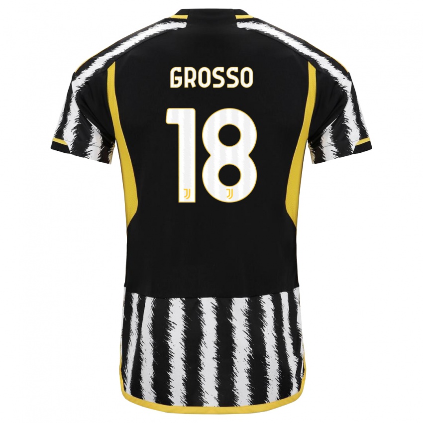 Mænd Filippo Grosso #18 Sort Hvid Hjemmebane Spillertrøjer 2023/24 Trøje T-Shirt