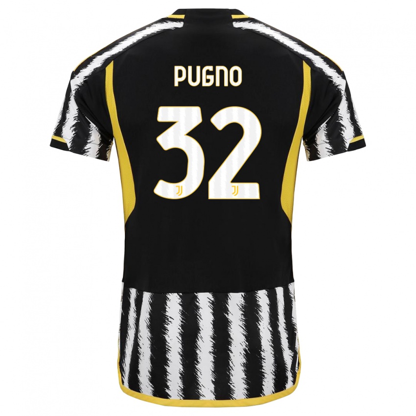 Mænd Diego Pugno #32 Sort Hvid Hjemmebane Spillertrøjer 2023/24 Trøje T-Shirt