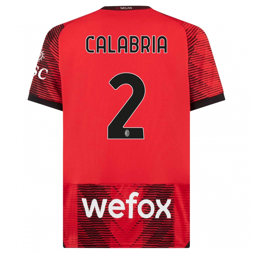Mænd Davide Calabria #2 Rød Sort Hjemmebane Spillertrøjer 2023/24 Trøje T-Shirt