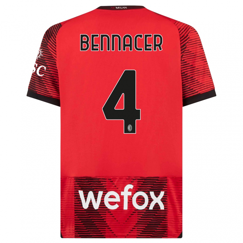Mænd Ismael Bennacer #4 Rød Sort Hjemmebane Spillertrøjer 2023/24 Trøje T-Shirt