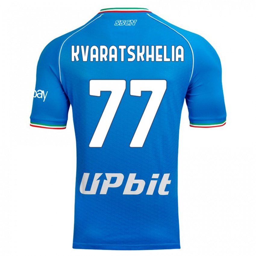 Mænd Khvicha Kvaratskhelia #77 Himmelblå Hjemmebane Spillertrøjer 2023/24 Trøje T-Shirt