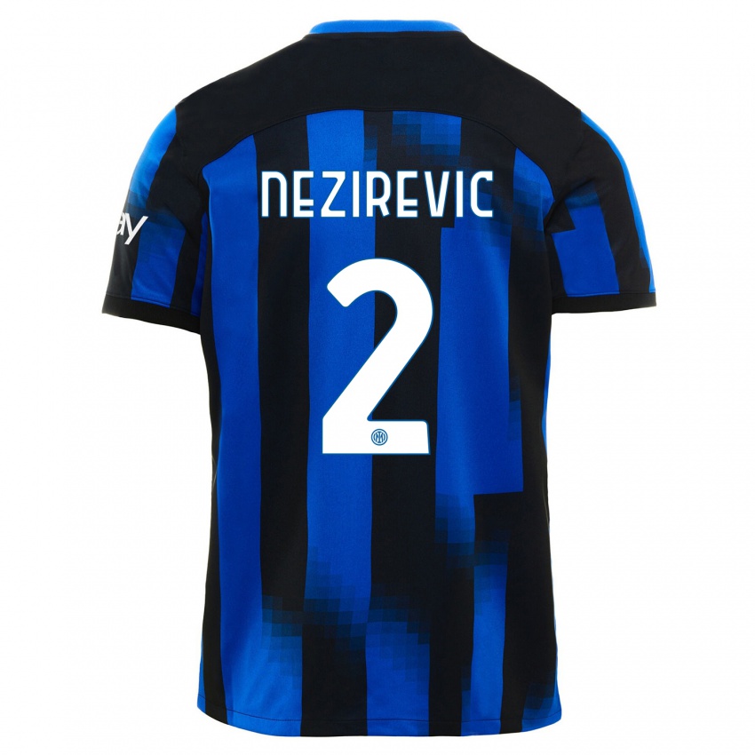 Mænd Alem Nezirevic #2 Sort Blå Hjemmebane Spillertrøjer 2023/24 Trøje T-Shirt