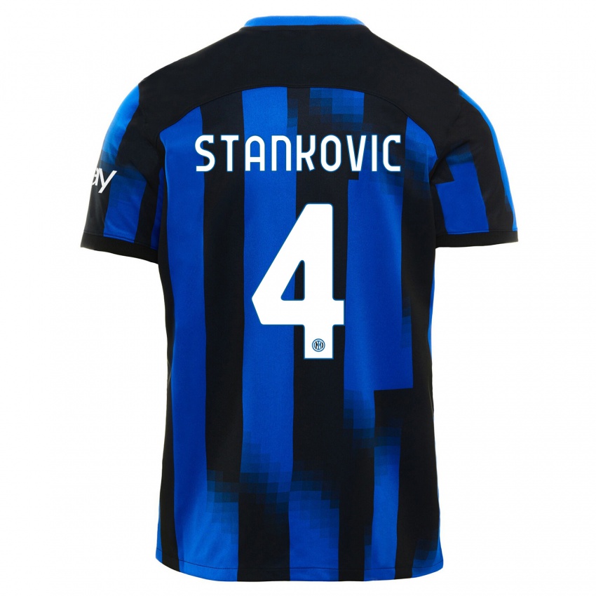 Mænd Aleksandar Stankovic #4 Sort Blå Hjemmebane Spillertrøjer 2023/24 Trøje T-Shirt