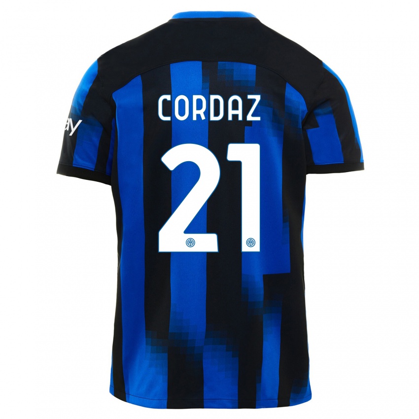 Mænd Alex Cordaz #21 Sort Blå Hjemmebane Spillertrøjer 2023/24 Trøje T-Shirt