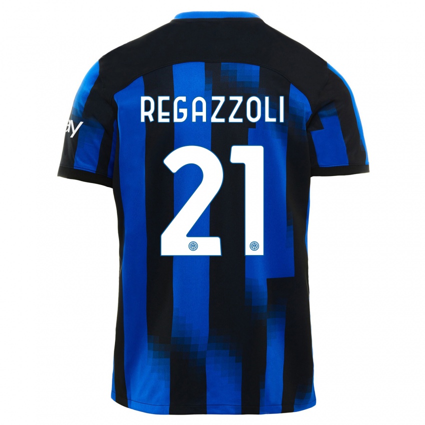 Mænd Alice Regazzoli #21 Sort Blå Hjemmebane Spillertrøjer 2023/24 Trøje T-Shirt