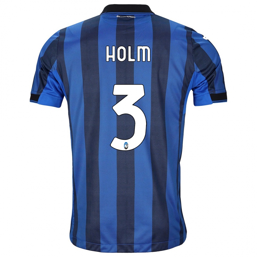 Mænd Emil Holm #3 Sort Blå Hjemmebane Spillertrøjer 2023/24 Trøje T-Shirt