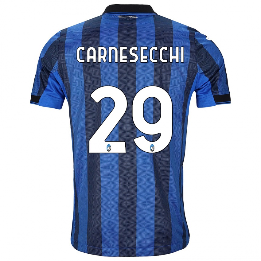 Mænd Marco Carnesecchi #29 Sort Blå Hjemmebane Spillertrøjer 2023/24 Trøje T-Shirt