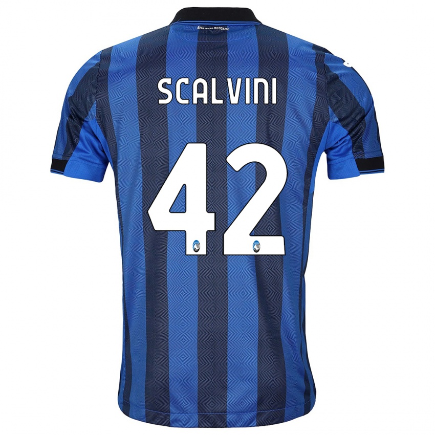 Mænd Giorgio Scalvini #42 Sort Blå Hjemmebane Spillertrøjer 2023/24 Trøje T-Shirt