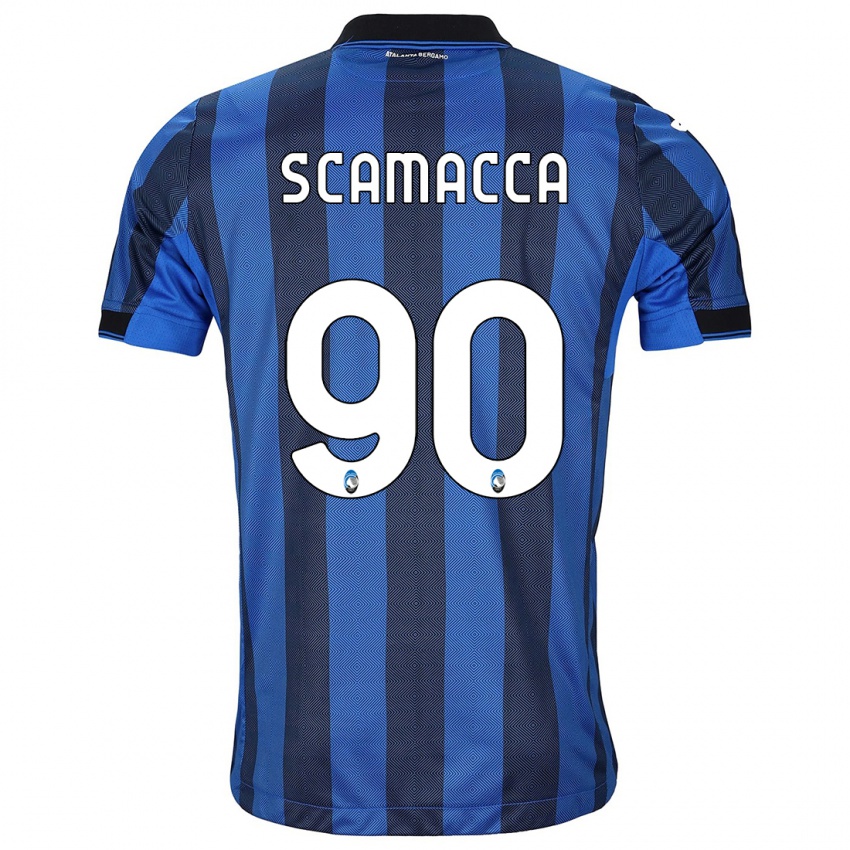 Mænd Gianluca Scamacca #90 Sort Blå Hjemmebane Spillertrøjer 2023/24 Trøje T-Shirt