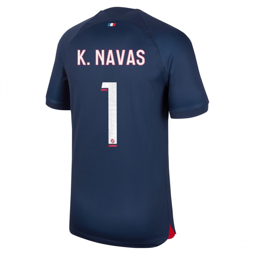 Mænd Keylor Navas #1 Blå Rød Hjemmebane Spillertrøjer 2023/24 Trøje T-Shirt